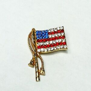 Vintage OTC Signed Patriotic Flag Rhinestone Brooch